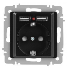 Розетка Intro Accent 6-410-05 , P+E Schuko со шторками, 16А-250В + 2хUSB, IP20, СУ, антрацит  Б0063698  Intro