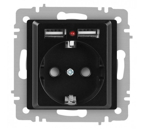 Розетка Intro Accent 6-410-05 , P+E Schuko со шторками, 16А-250В + 2хUSB, IP20, СУ, антрацит  Б0063698  Intro