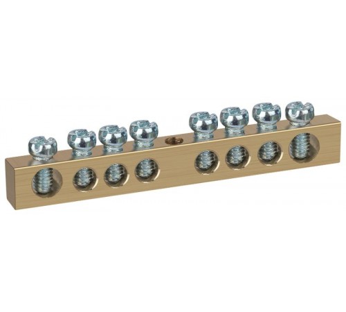 Шина  NO-122-14 PEN земля-ноль 6х9мм 8/1 латунная с креплениями по центру   Б0047228  ЭРА