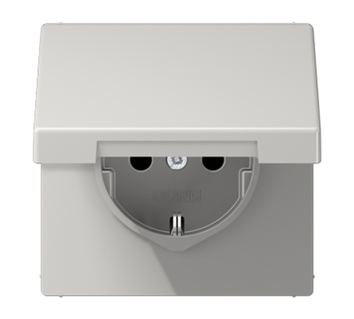 Штепсельная розетка SCHUKO 16А / 250В с защитными шторками, с подпружиненной откидной крышкой, пружинные зажимы; дюропласт; светло-серый; LS990  LS15