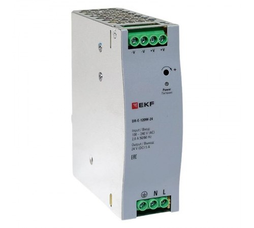 Блок питания на дин рейку 120 вт,Uвх ~ 220 В AC , Uвых - 24 В DC постоянного тока DR-E-120W-24 EKF