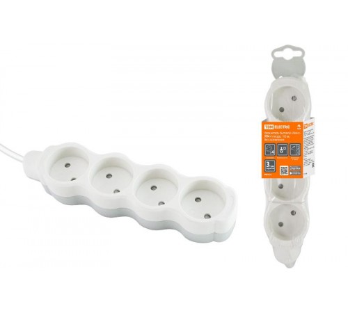 Удлинитель бытовой "Люкс" УЛ4 4 гнезда, 10м, б/з, с з/ш, ПВС 2х0,75 мм2 10А/250В бело-серый  SQ1303-0189  TDM