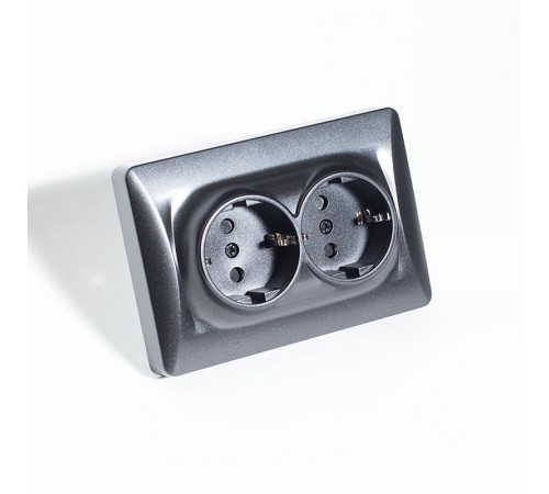 Розетка электрическая 2x2К+З, 16А, 220-250V (антрацит)  201023  SPL