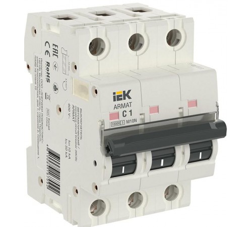 Выключатель автоматический трехполюсный M10N 3P C 1А 10кА ARMAT  AR-M10N-3-C001  IEK
