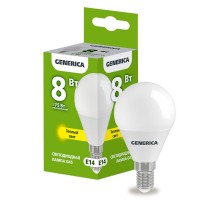 Лампа светодиодная G45 шар 8Вт 230В 3000К E14   LL-G45-08-230-30-E14-G  GENERICA
