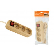 Удлинитель бытовой  У03В выключатель, 3 гнезда, 3метра,2П+3, ПВС 3х1мм2 "Эко" (сосна) 16А/250В  SQ1303-2101  TDM