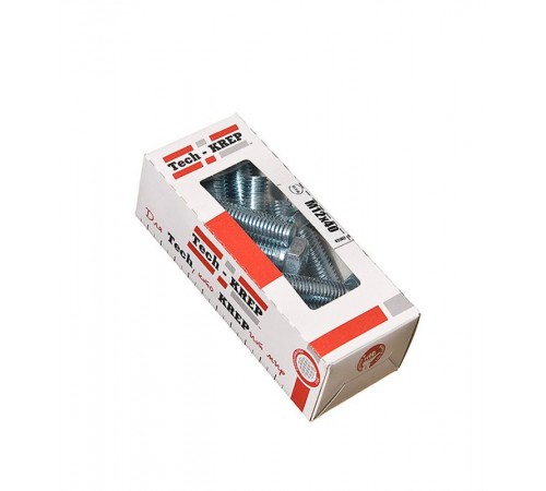 Болт DIN933 8.8 с шестигранной головкой оцинк. М12х40 (15 шт) - коробка с ок. Tech-K ( 0,684 кг)  126526  Tech-KREP