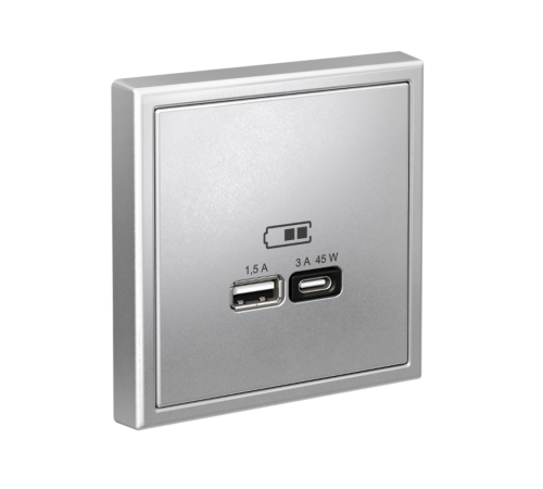 ArtGallery Алюминий Розетка USB A + тип-C 45Вт высокоскор.заряд. QC, PD, механизм  GAL000329  SE