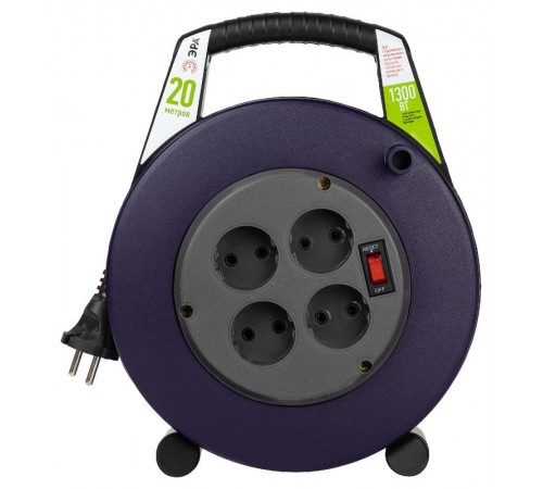 Удлинитель силовой BPx-4-2x0,75-20m в закрытом корпусе без заземления с выключателем 4 розетки 20м ПВС 2x0,75мм2 6А  Б0052924  ЭРА