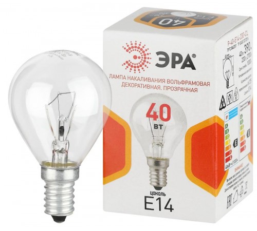 Лампа накаливания  P45 40Вт Е14 / E14 230В  шар прозрачный  Б0066547  ЭРА