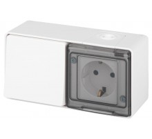 Блок: Розетка с выключателем 1-клавишным ЭРА Эксперт 11-7501-01 IP55, 16A(10AX)-250В, ОУ, Белый  Б0063288  ЭРА