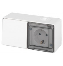 Блок: Розетка с выключателем 1-клавишным ЭРА Эксперт 11-7501-01 IP55, 16A(10AX)-250В, ОУ, Белый  Б0063288  ЭРА