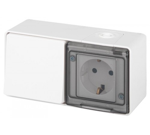 Блок: Розетка с выключателем 1-клавишным ЭРА Эксперт 11-7501-01 IP55, 16A(10AX)-250В, ОУ, Белый  Б0063288  ЭРА