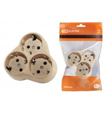 Блок на 3 гнезда 2П+З круглый 16А 250B "Эко" (сосна)   SQ1806-0077  TDM