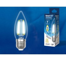 Лампа светодиодная LED-C35-9W/4000K/E27/CL/DIM GLA01TR LED диммируемая. "свеча", прозр серия Air. 4000K  UL-00005188  Uniel