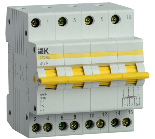 Выключатель-разъединитель (рубильник) трехпозиционный ВРТ-63 4п 40А  MPR10-4-040  IEK