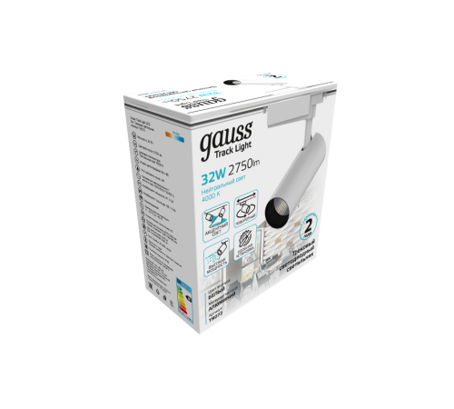 Светильник светодиодный трековый цилиндр 32W 2750lm 4000K 180-240V IP20 75*220мм белый угол 24  TR072  Gauss
