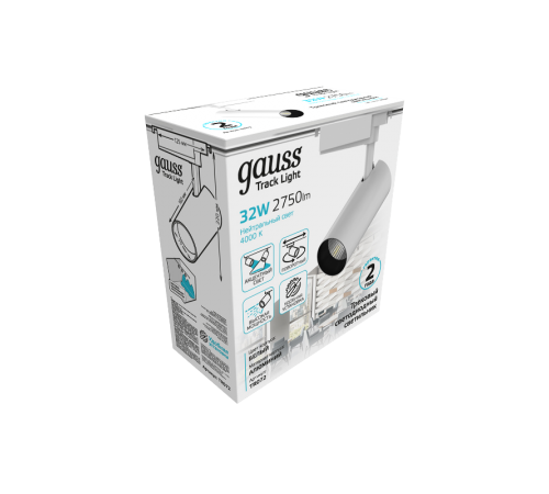 Светильник светодиодный трековый цилиндр 32W 2750lm 4000K 180-240V IP20 75*220мм белый угол 24  TR072  Gauss