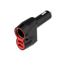 Автозарядка в прикуриватель REXANT АЗУ 2хUSB+гнездо, 12-24V, 5V,1 000mA белая 16-0299  REXANT