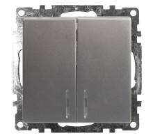 Выключатель 2-клавишный c индикатором (механизм) 250В, 10А, серия Катрин, серебро, GLS10-7102-03  39579  STEKKER