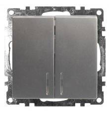 Выключатель 2-клавишный c индикатором (механизм) 250В, 10А, серия Катрин, серебро, GLS10-7102-03  39579  STEKKER