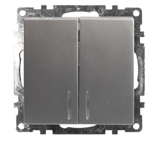 Выключатель 2-клавишный c индикатором (механизм) 250В, 10А, серия Катрин, серебро, GLS10-7102-03  39579  STEKKER