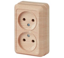 Розетка Intro Quadro 2-203-11 двойная без заземления 2х2P, 16А-250В, IP20, ОУ, сосна  Б0053798  Intro