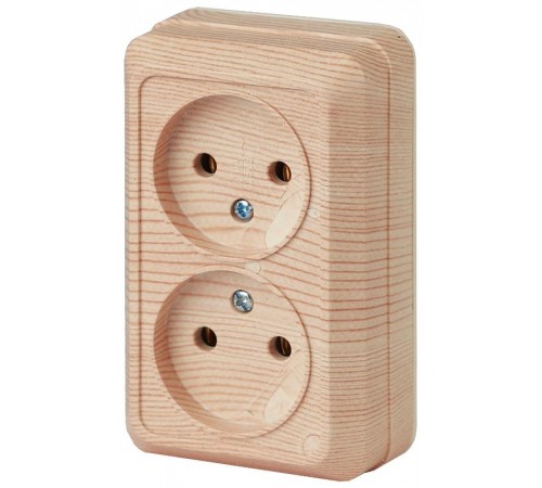 Розетка Intro Quadro 2-203-11 двойная без заземления 2х2P, 16А-250В, IP20, ОУ, сосна  Б0053798  Intro