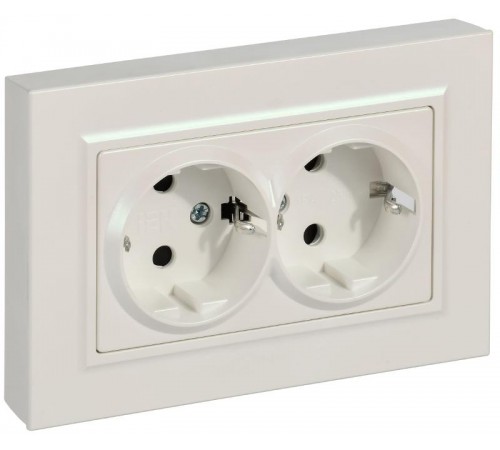 BRITE Розетка 2-местная с заземлением с защитными шторками плоская 16А в сборе РСшПл12-3-БрЖ жемчуг   BR-R28-16-K36-F  IEK