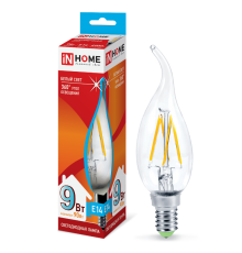 Лампа светодиодная LED-СВЕЧА НА ВЕТРУ-deco 9Вт 230В Е14 4000К 810Лм прозр  4690612026244  IN HOME