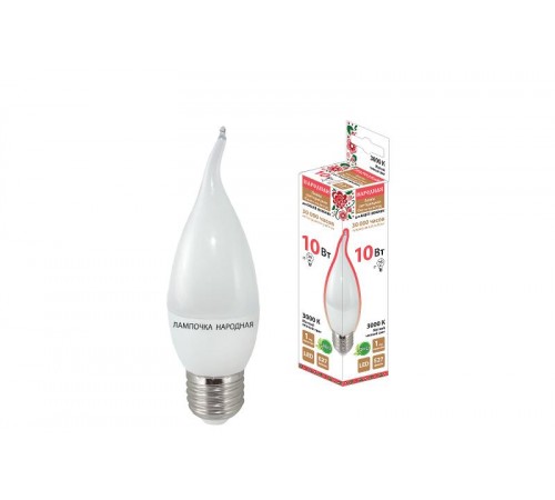 Лампа светодиодная WFC37-10 Вт-230 В -3000 К-E27 (свеча на ветру) Народная  SQ0340-1599  TDM