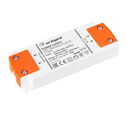Блок питания ARV-SN12020-FLAT-B (12V, 1.67A, 20W)  029277  Arlight