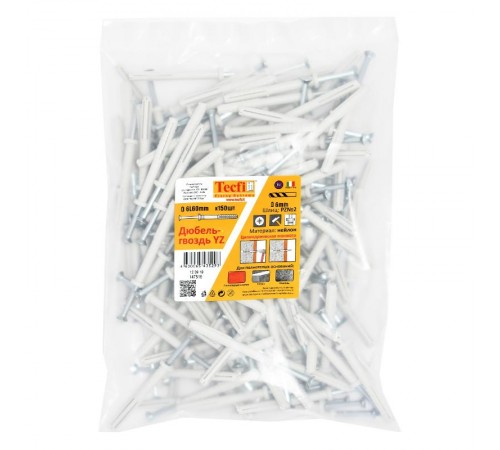 Дюбель-гвоздь YZ цилиндр. манжета нейлон 6x60 (150 шт)- пакет  147516  Tecfi