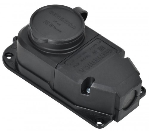 Розетка (колодка) с защит. кр. 16А IP44 черная  ERK10-016-01-44-K02-G  GENERICA