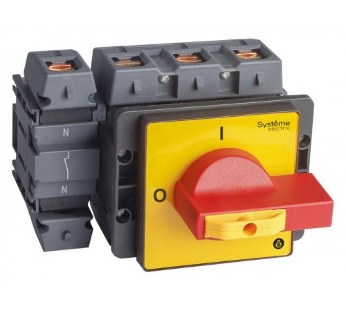 Выключатель-Разъединитель 4P 125A IP20 с красной рукояткой на дверцу 4 винта 1 замок  MSD125460R  SE