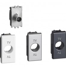 Axolute. Розетка TV для схемы "звезда". Штыревой разъем 9,5 мм, экранированная. 1 модуль. Поставляется в комплекте с лицевыми панелями цветов "Белый",