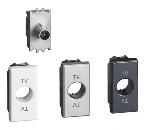 Axolute. Розетка TV для схемы "звезда". Штыревой разъем 9,5 мм, экранированная. 1 модуль. Поставляется в комплекте с лицевыми панелями цветов "Белый",