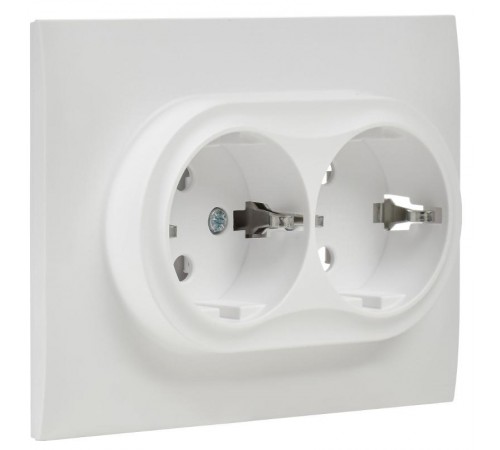 SKANDY Розетка 2-местная с заземлением без защитных шторок 16А в сборе SK-R08W арктический белый  SK-R21-16-K01-F  IEK