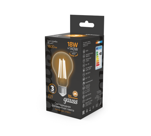 Лампа светодиодная Filament А60 18W 1600lm 2700К Е27 LED 1/10/40  102902118  Gauss