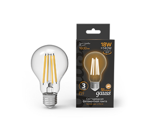 Лампа светодиодная Filament А60 18W 1600lm 2700К Е27 LED 1/10/40  102902118  Gauss