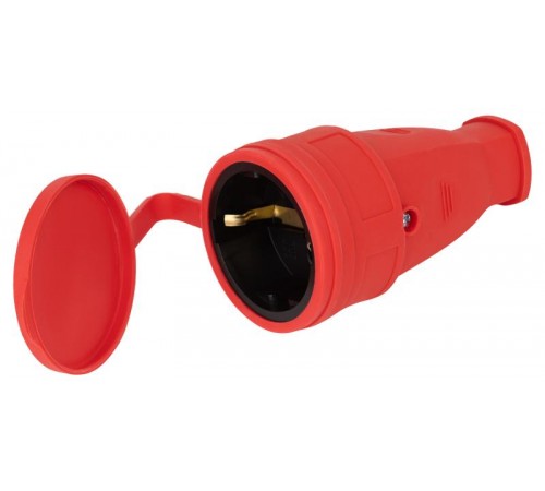 Розетка RX10-R-IP44 каучуковая c заземлением 16А IP44 прямая красная  Б0055419  ЭРА
