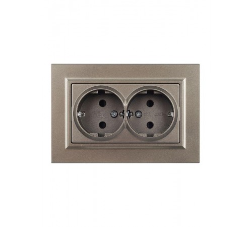 BRITE Розетка 2-ая с заземлением со шторками 16А в сборе РСш12-3-БрШ шампань  BR-R24-16-K37-F  IEK