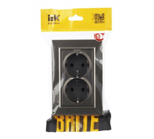 BRITE Розетка 2-ая с заземлением со шторками 16А в сборе РСш12-3-БрШ шампань  BR-R24-16-K37-F  IEK