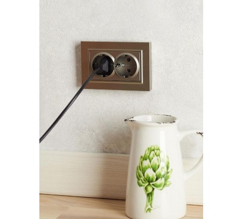 BRITE Розетка 2-ая с заземлением со шторками 16А в сборе РСш12-3-БрШ шампань  BR-R24-16-K37-F  IEK