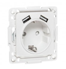 Стокгольм Механизм Розетки 1-местной с/з, USB 2A 16А винтовые клеммы белый с защ. штор.  EYR16-2USB-typeA  EKF