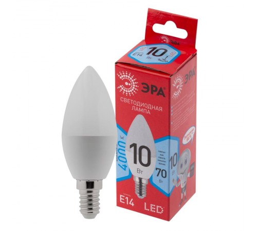 Лампа светодиодная LED B35-10W-840-E14 R (диод, свеча, 10Вт, нейтр, E14) (10/100/3500)  Б0049642  ЭРА