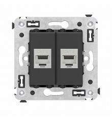 Компьютерная розетка RJ-45 без шторки в стену, кат.6 двойная экранированная, "Avanti", "Черный матовый"  4412794  DKC