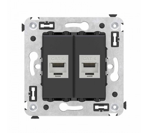 Компьютерная розетка RJ-45 без шторки в стену, кат.6 двойная экранированная, "Avanti", "Черный матовый"  4412794  DKC