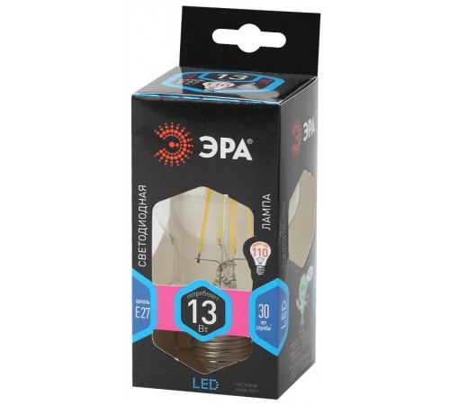 Лампа светодиодная F-LED A60-13W-840-E27 (филамент, груша, 13Вт, нейтр., Е27)  Б0035028  ЭРА