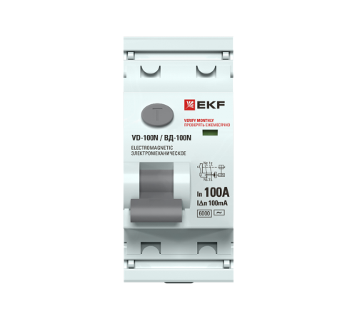 Выключатель дифференциального тока ВД-100N 2п 100А 100мА (тип АС, эл-мех) 6кА PROximа  E1026M100100  EKF